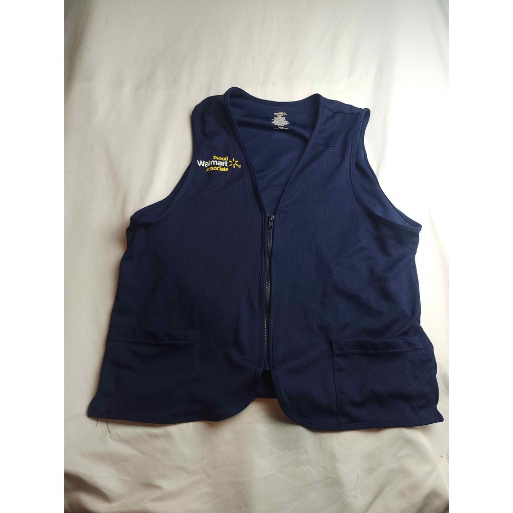 Walmart Associate Uniform Vest Blue Sapphire Employee Full Zip Pockets Mens M